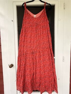 Joie Coral-Red Printed Spaghetti Strap Maxi Dress
